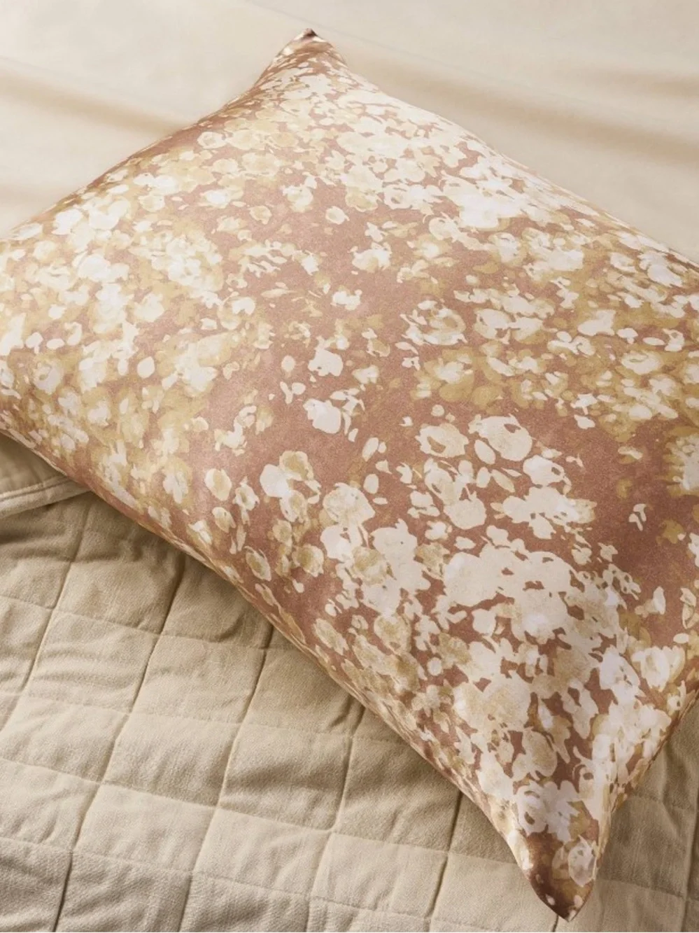 NEW Casaluna Silk Blush Pink Impressionist Print Pillowcase, Standard